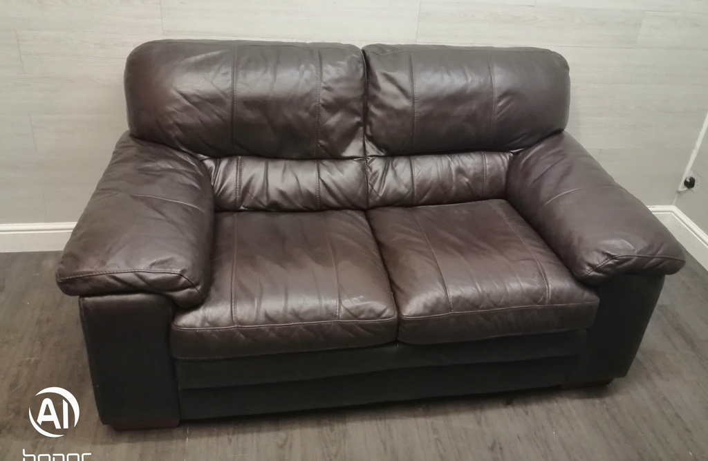 two seater leather brown sofa