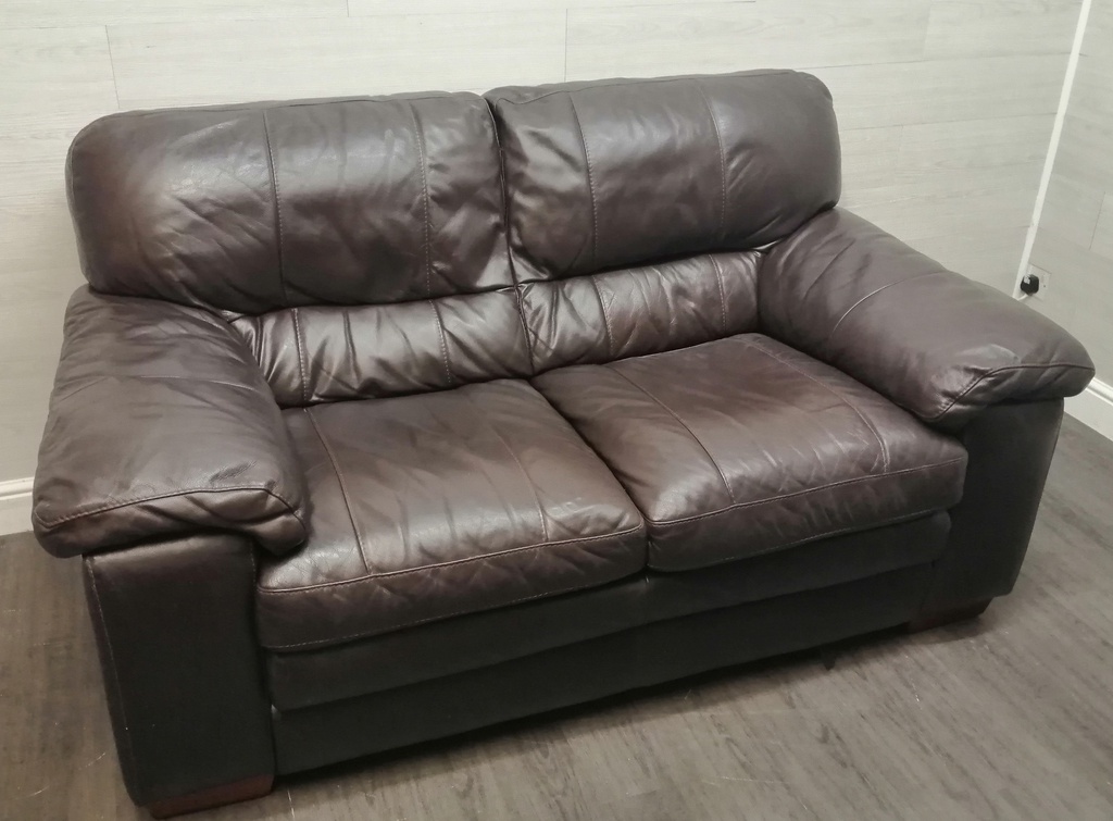 two seater leather brown sofa