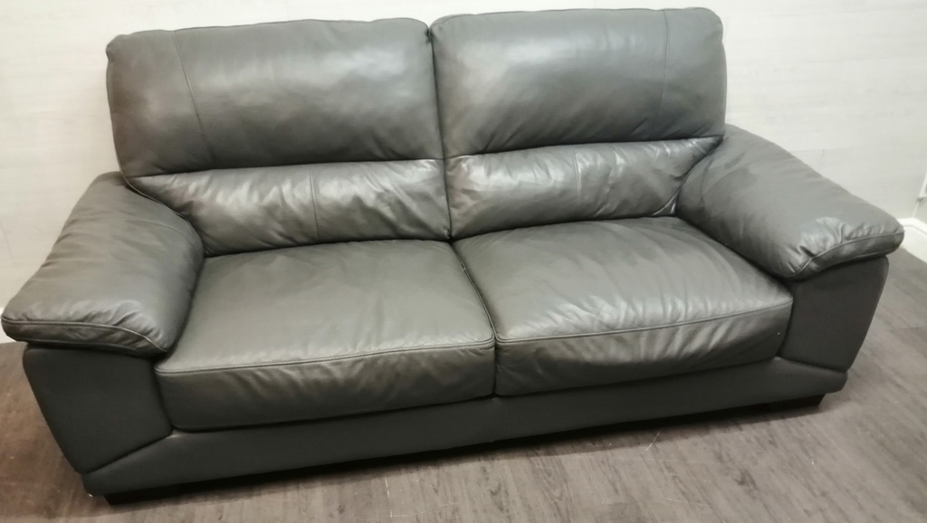 grey leather sofa and armchair set