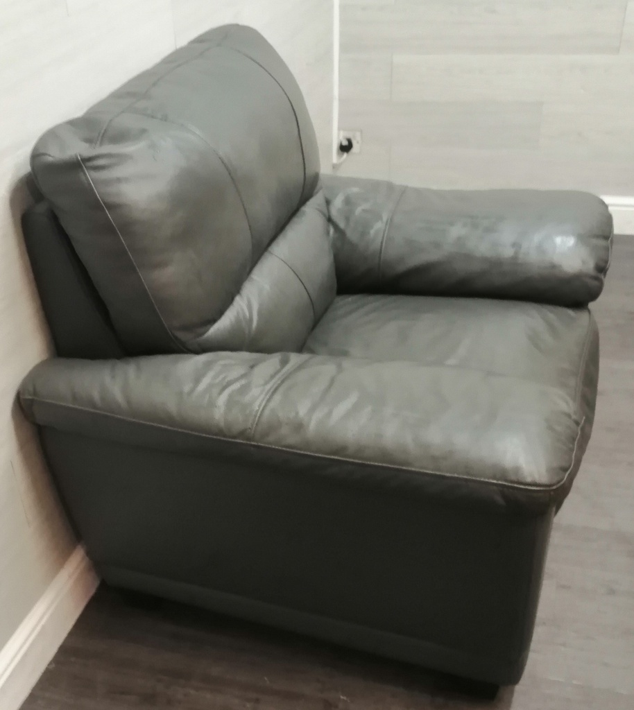 grey leather sofa and armchair set