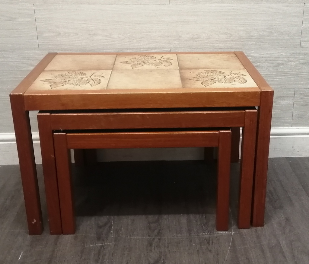 retro  teak nest of three tile top tables