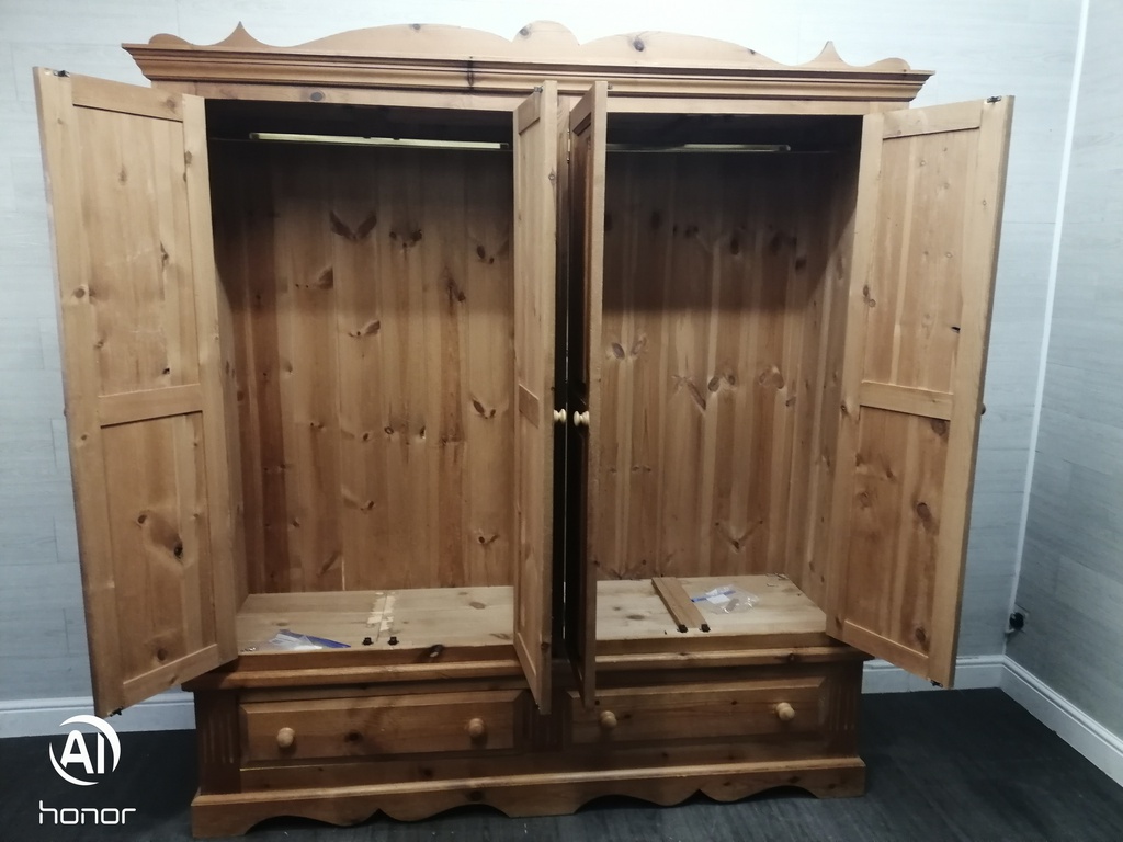 Solid Pine Four Door Wardrobe with drawers