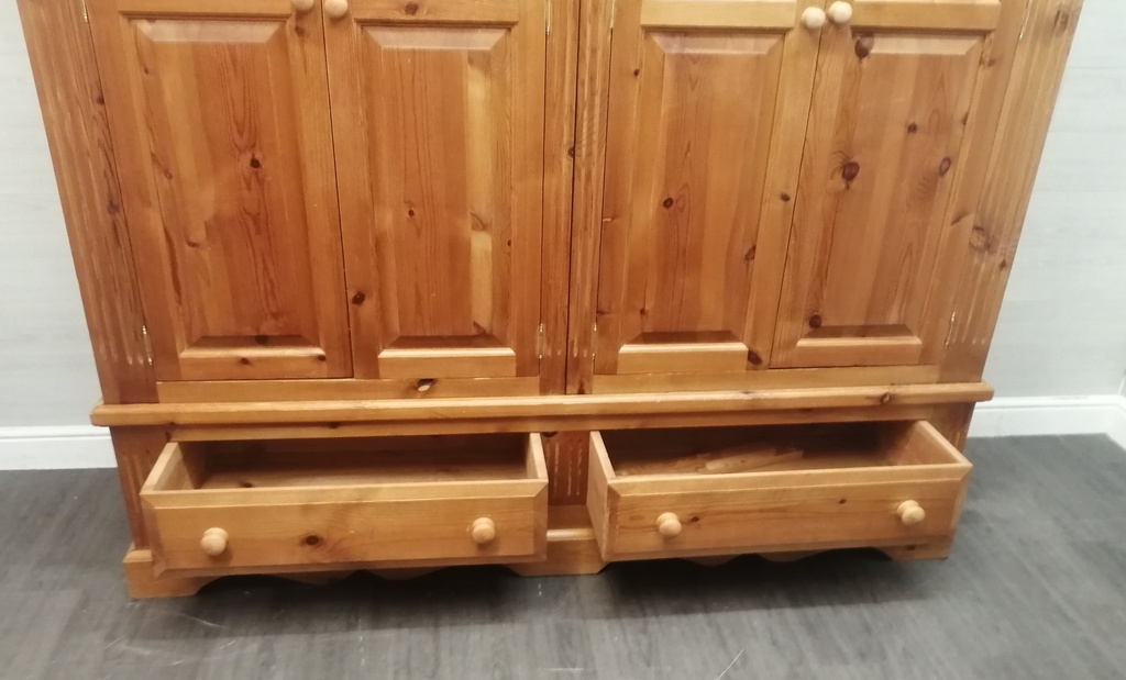 Solid Pine Four Door Wardrobe with drawers