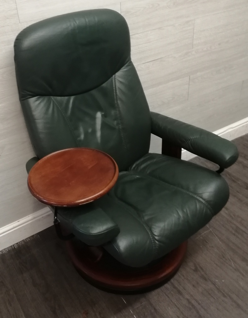 STRESSLESS Green Leather Recliner Chair with Footstool