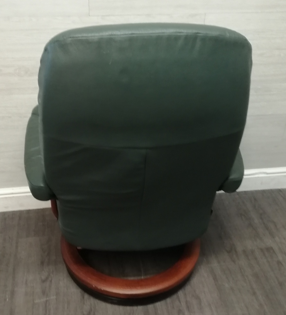 STRESSLESS Green Leather Recliner Chair with Footstool