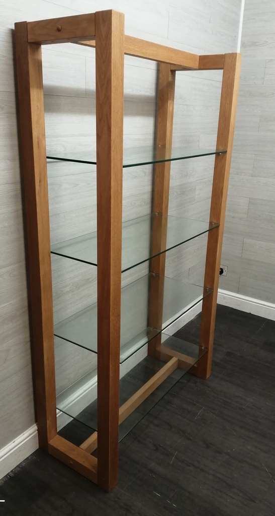 three Tier Glass &amp; oak Open Bookcase