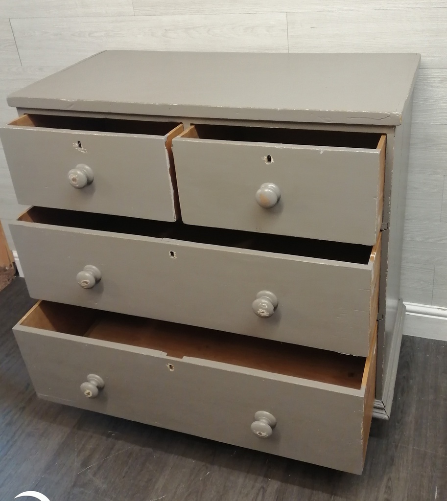 lovely old Pine ‘ Grey’ painted  four Drawer Chest