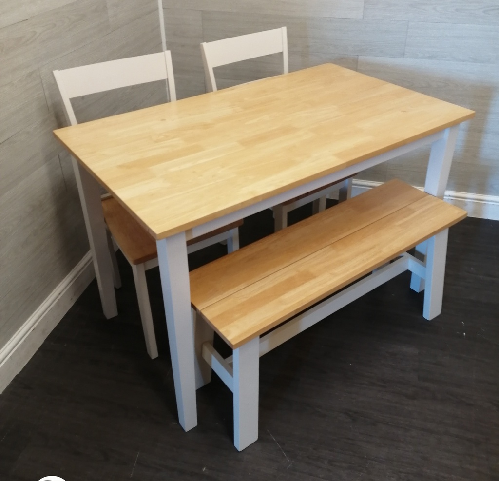 lovely  DINING TABLE, two CHAIRS &amp; BENCH SET