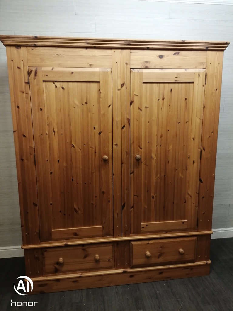 LARGE SOLID PINE DOUBLE WARDROBE WITH DRAWERS