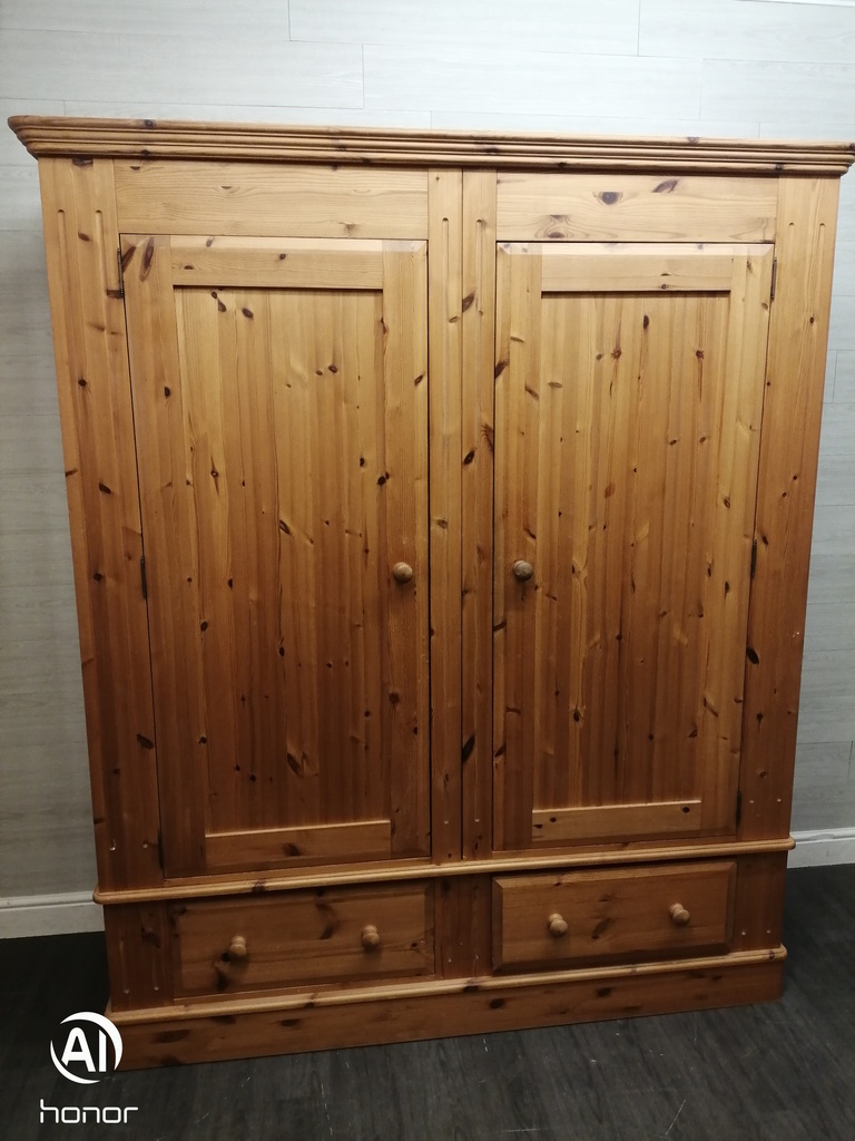 LARGE SOLID PINE DOUBLE WARDROBE WITH DRAWERS