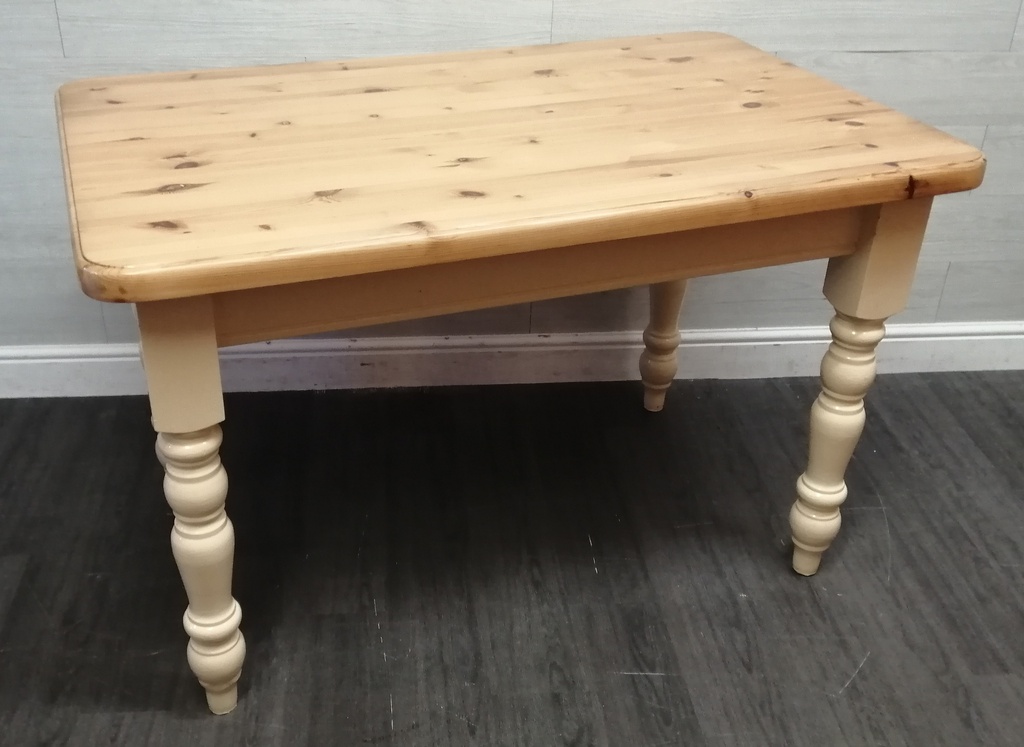 4ft Pine Dining Table with painted cream legs