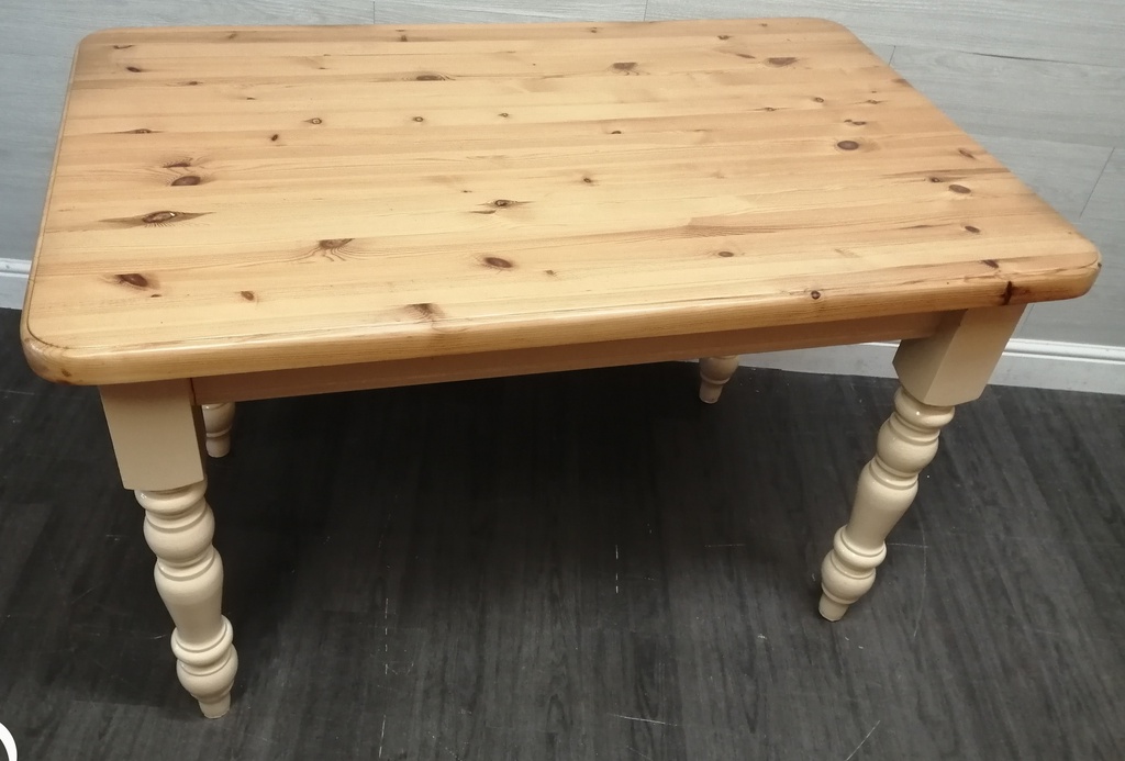 4ft Pine Dining Table with painted cream legs