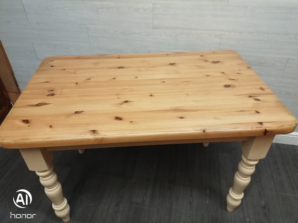 4ft Pine Dining Table with painted cream legs