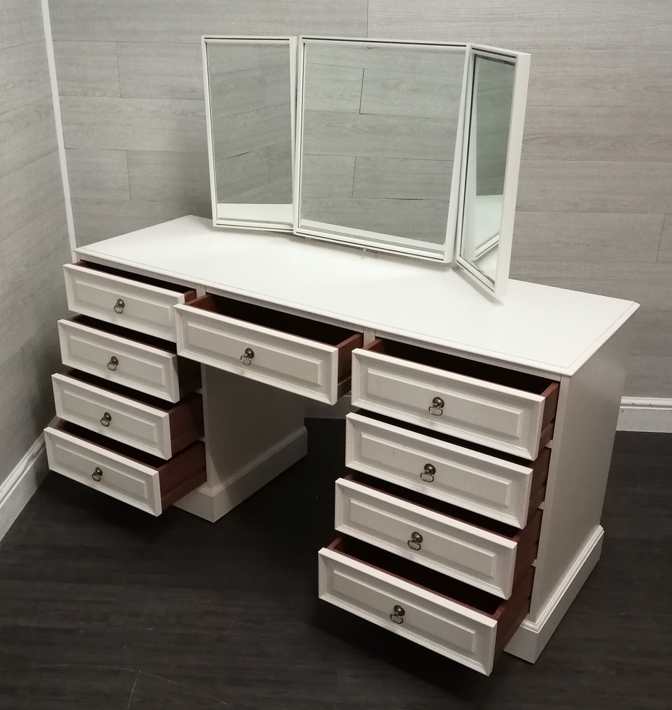 white nine drawer dressing chest