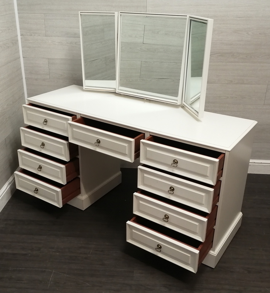 white nine drawer dressing chest