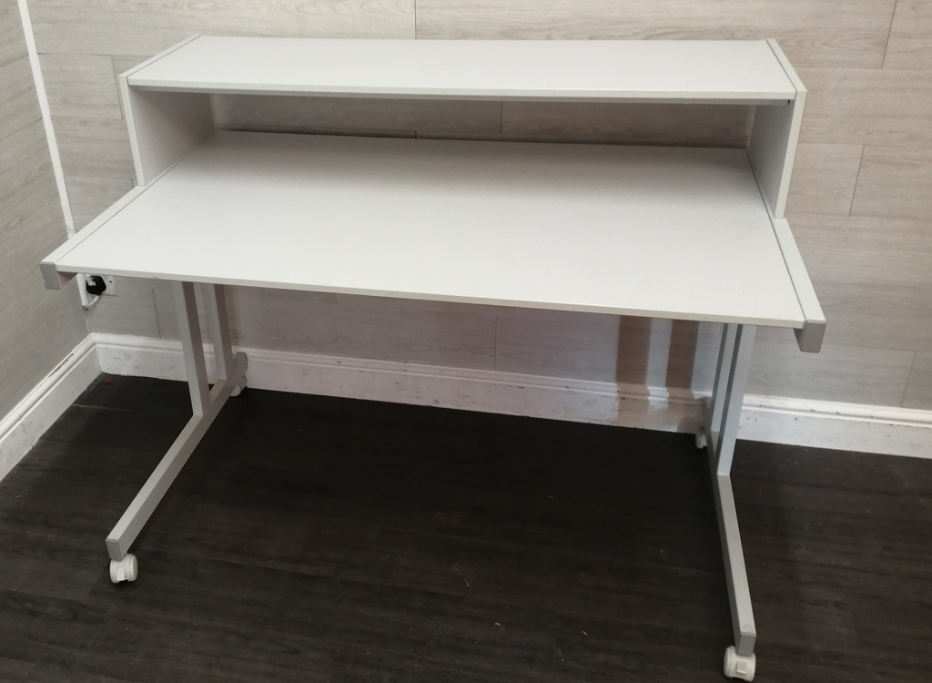 white office desk on wheels