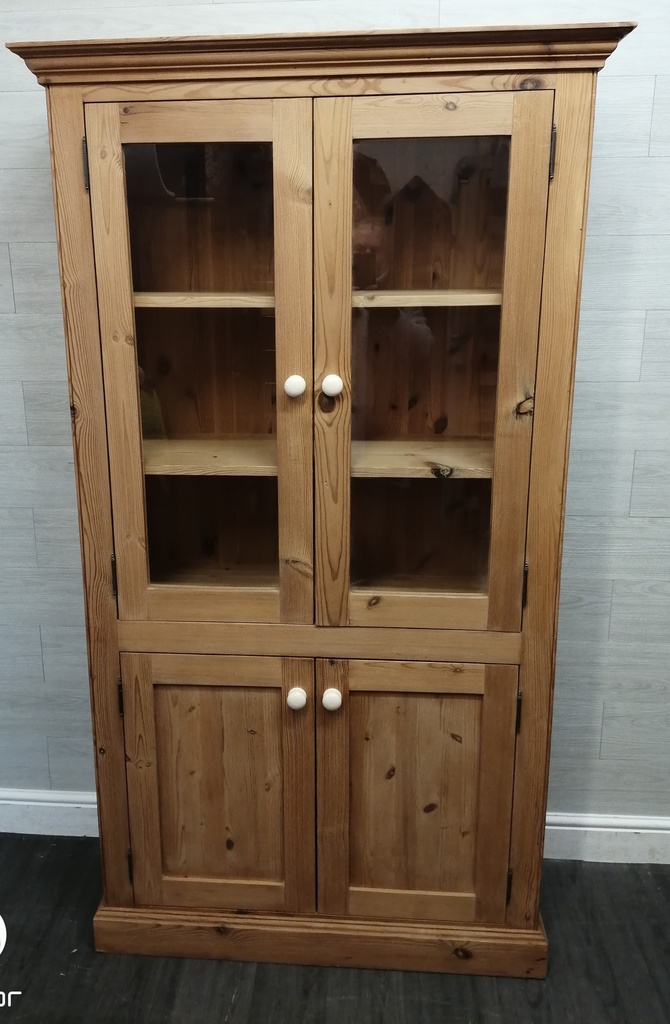 country style Pine Part Glazed Bookcase Cupboard