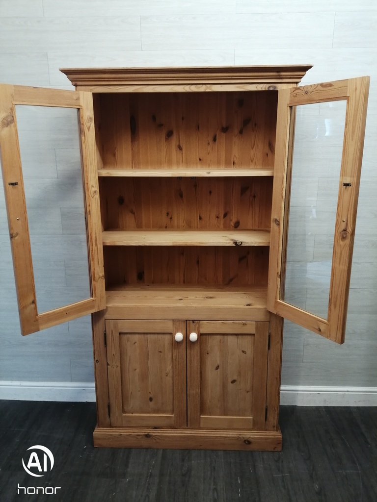 country style Pine Part Glazed Bookcase Cupboard