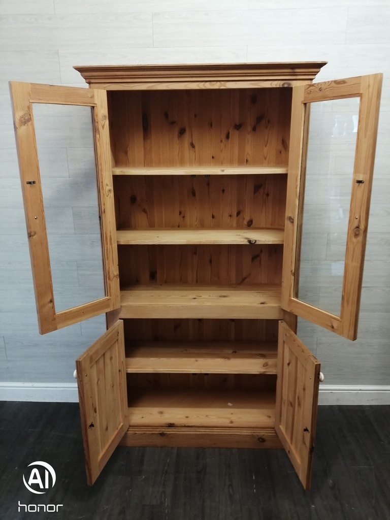 country style Pine Part Glazed Bookcase Cupboard