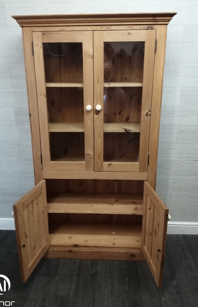 country style Pine Part Glazed Bookcase Cupboard