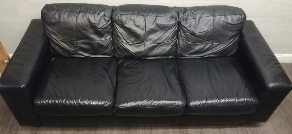 quality black leather three seater sofa