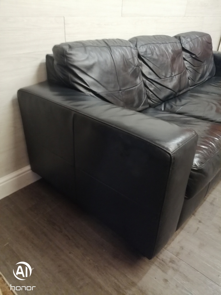 quality black leather three seater sofa