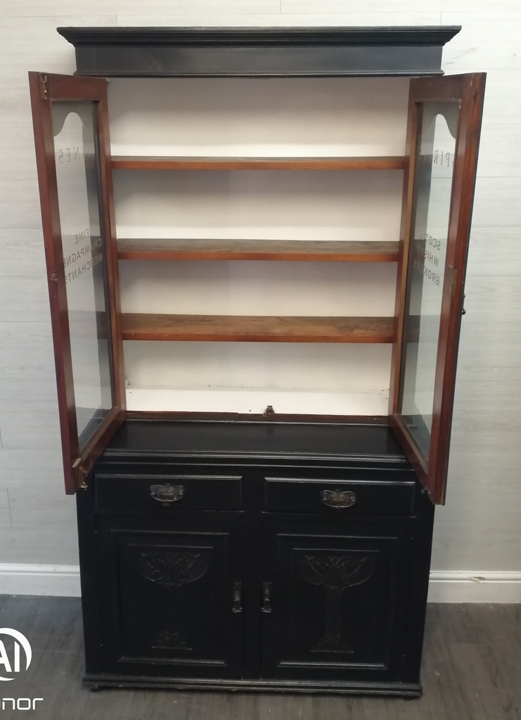 great painted antique glazed display unit