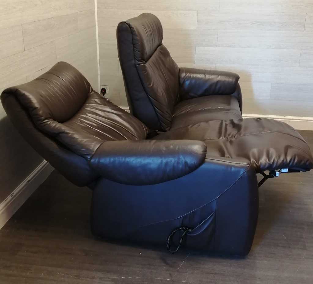 modern brown leather ELECTRIC TWO SEATER RECLINER SOFA