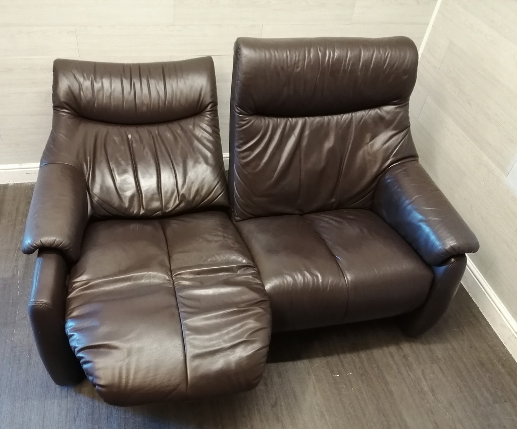 modern brown leather ELECTRIC TWO SEATER RECLINER SOFA