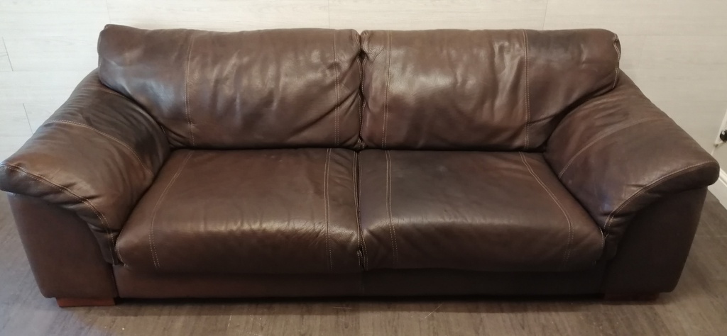 QUALITY BROWN LEATHER THREE SEATER RUSTIC STYLE SOFA