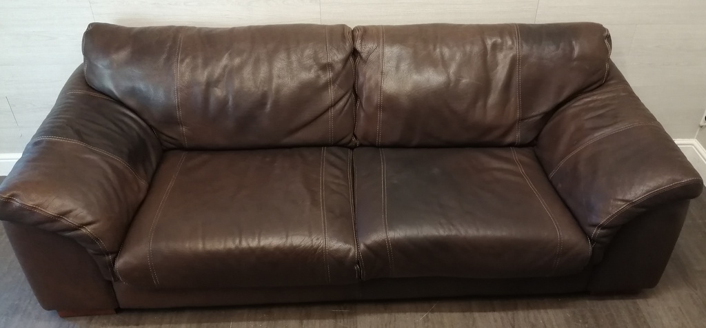 QUALITY BROWN LEATHER THREE SEATER RUSTIC STYLE SOFA