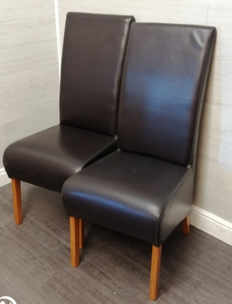 PAIR OF BROWN  FAUX LEATHER DINING CHAIRS