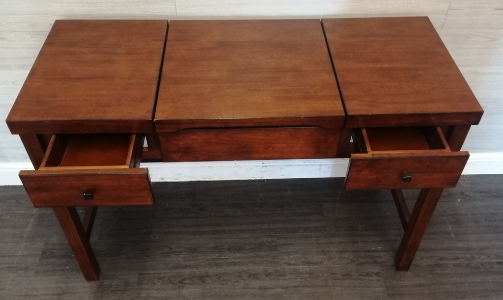 NEAT DARK WOOOD DRESSING TABLE WITH LIFT UP MIRROR