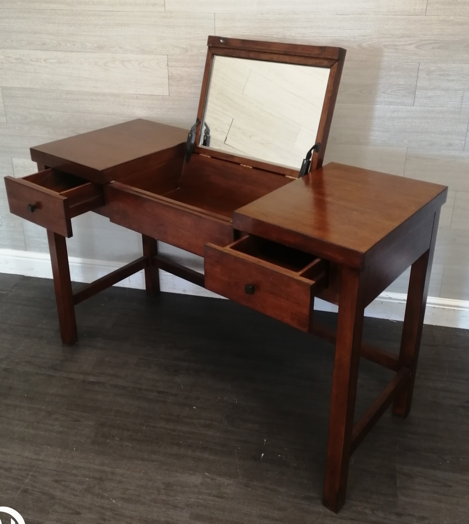 NEAT DARK WOOOD DRESSING TABLE WITH LIFT UP MIRROR