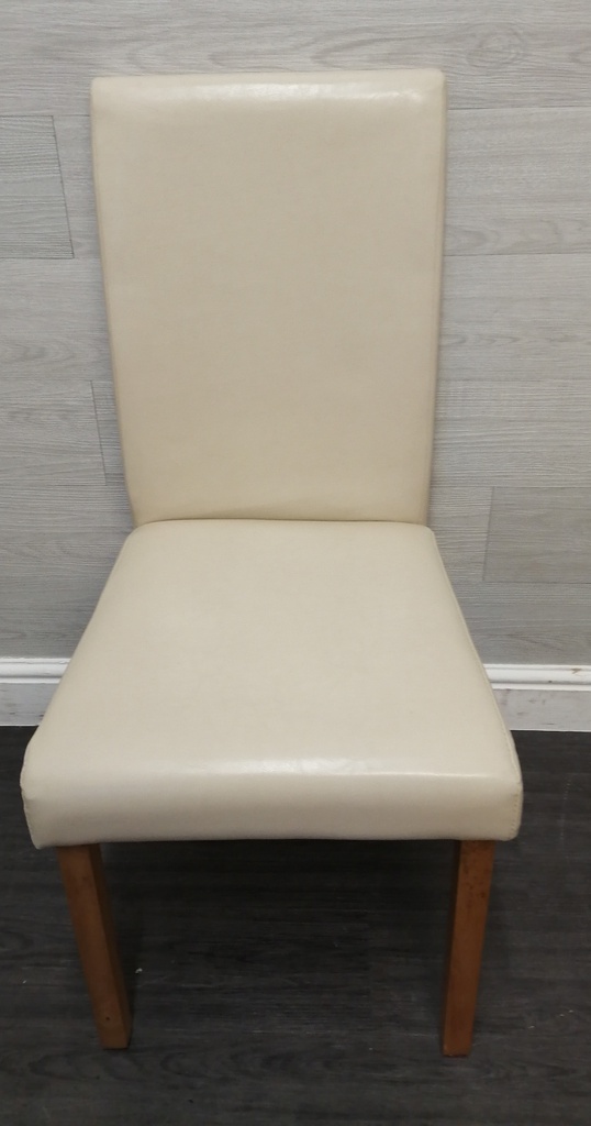 4 X CREAM FAUX LEATHER DINING CHAIRS