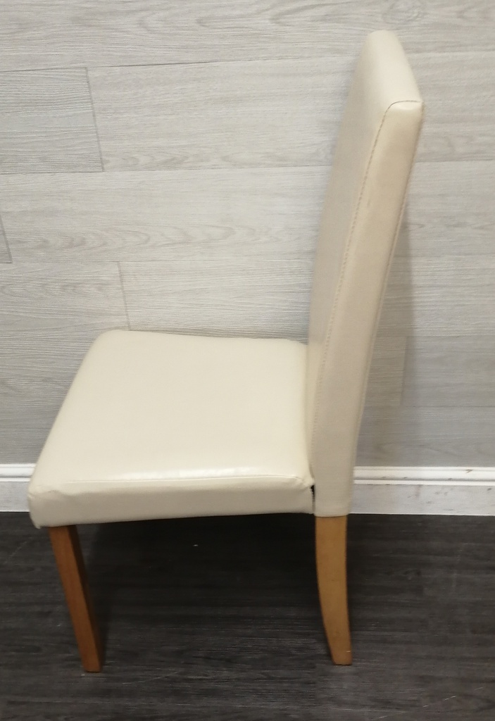 4 X CREAM FAUX LEATHER DINING CHAIRS