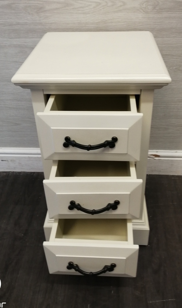 Cream three drawr bedside