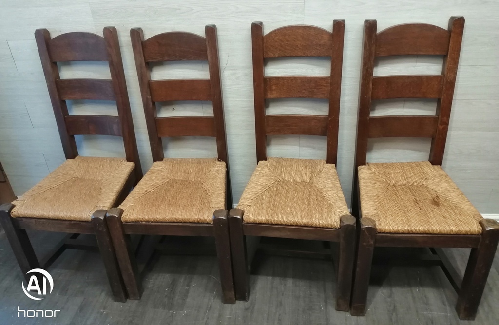 SET OF FOUR SOLID LADDER BACK DINING CHAIRS