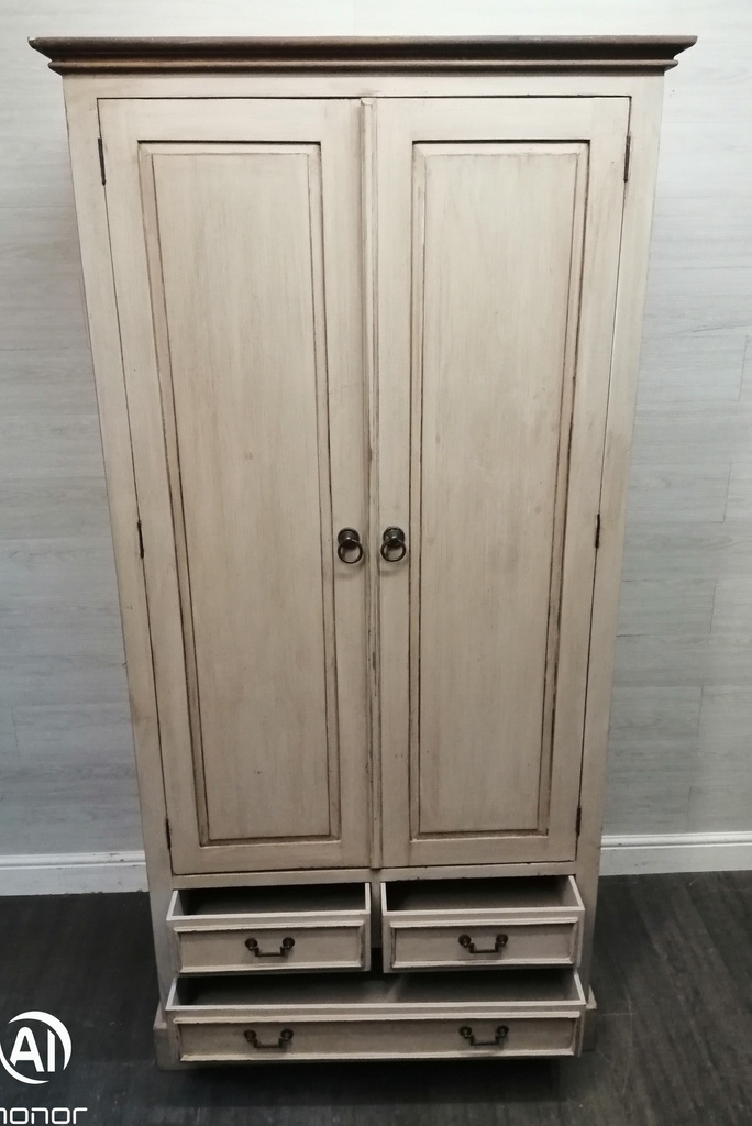 Green toned shabby chic rustic painted  wardrobe