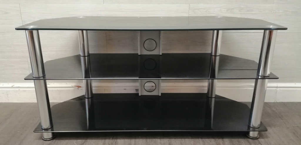 QUALITY LARGE BLACK GLASS TV STAND