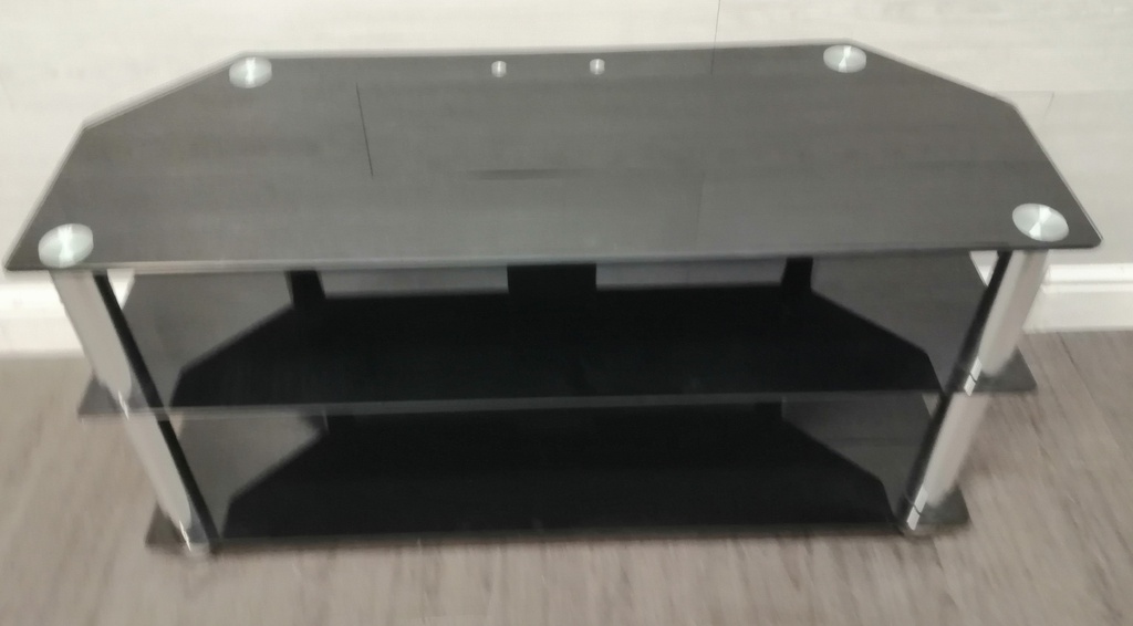 QUALITY LARGE BLACK GLASS TV STAND