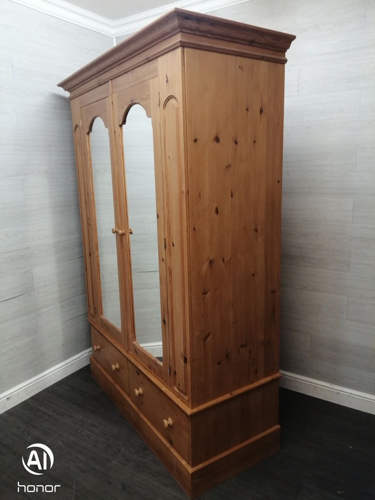 QUALITY LARGE 2 DOOR PINE WARDROBE with mirrors