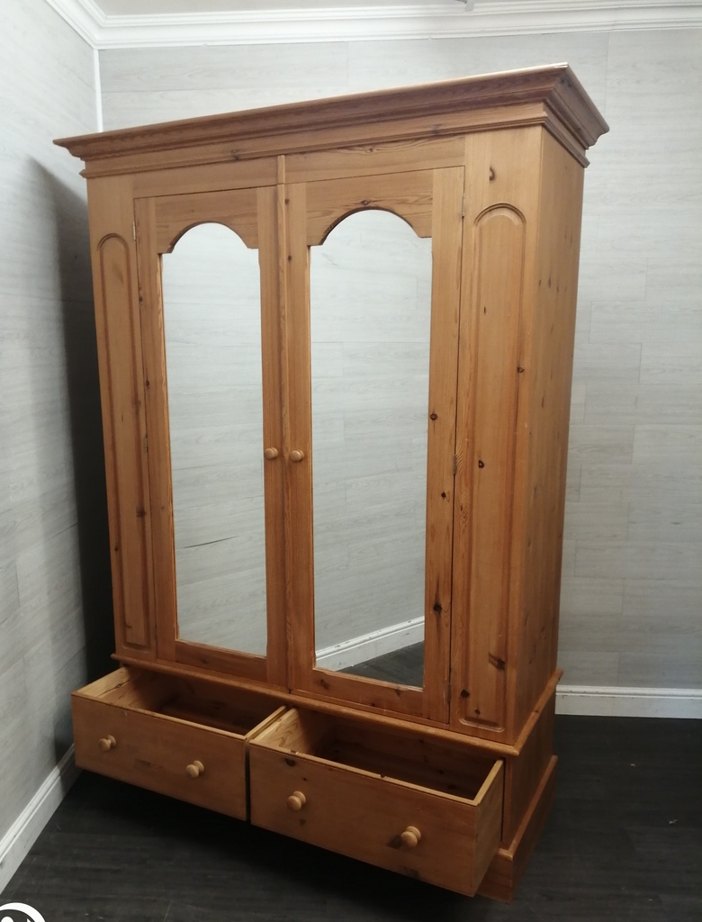 QUALITY LARGE 2 DOOR PINE WARDROBE with mirrors