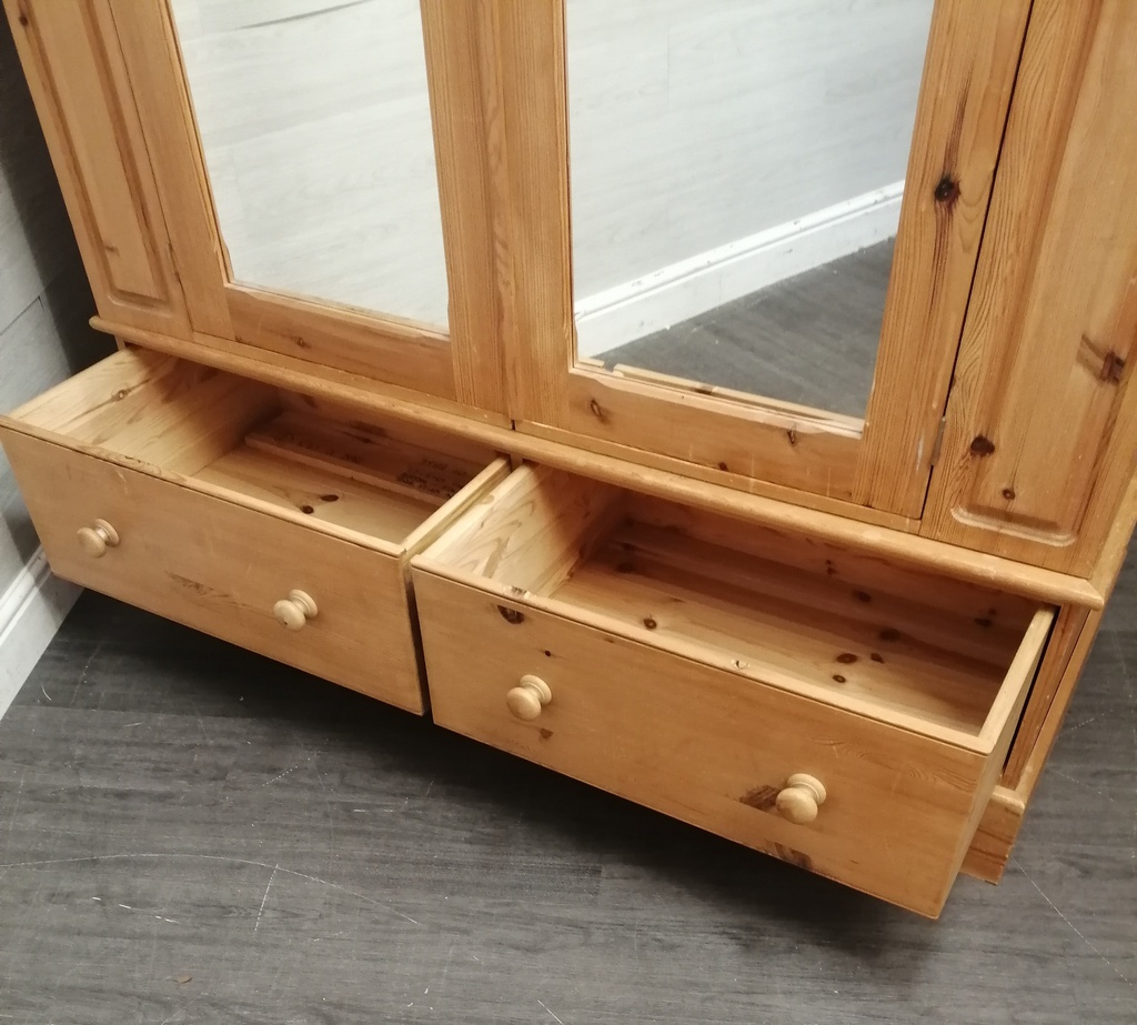 QUALITY LARGE 2 DOOR PINE WARDROBE with mirrors