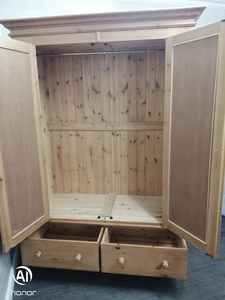 QUALITY LARGE 2 DOOR PINE WARDROBE with mirrors