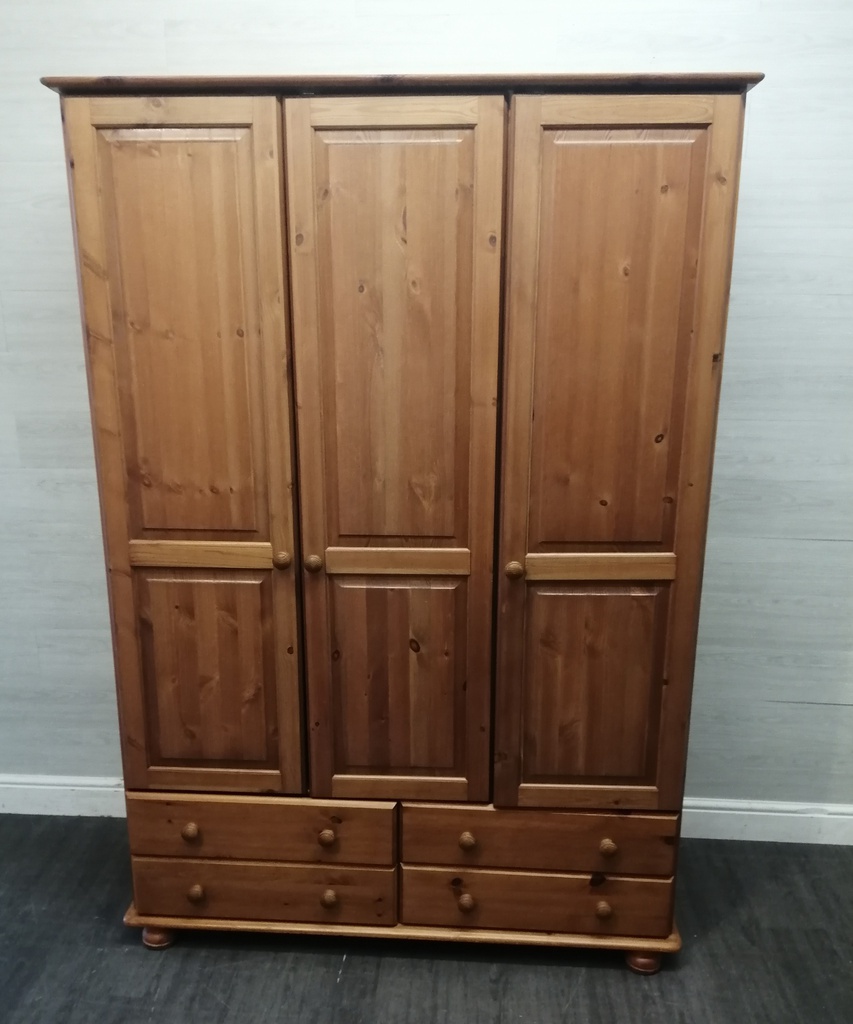 Pine Triple Wardrobe With Drawers