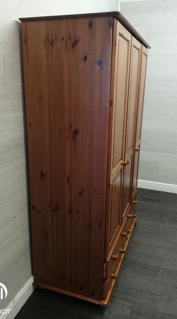 Pine Triple Wardrobe With Drawers