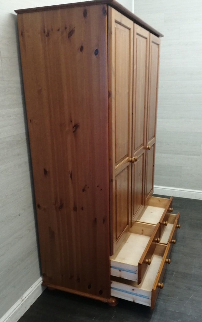 Pine Triple Wardrobe With Drawers