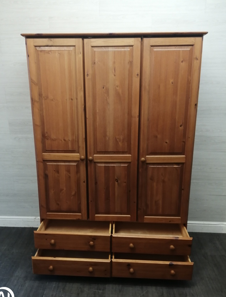 Pine Triple Wardrobe With Drawers