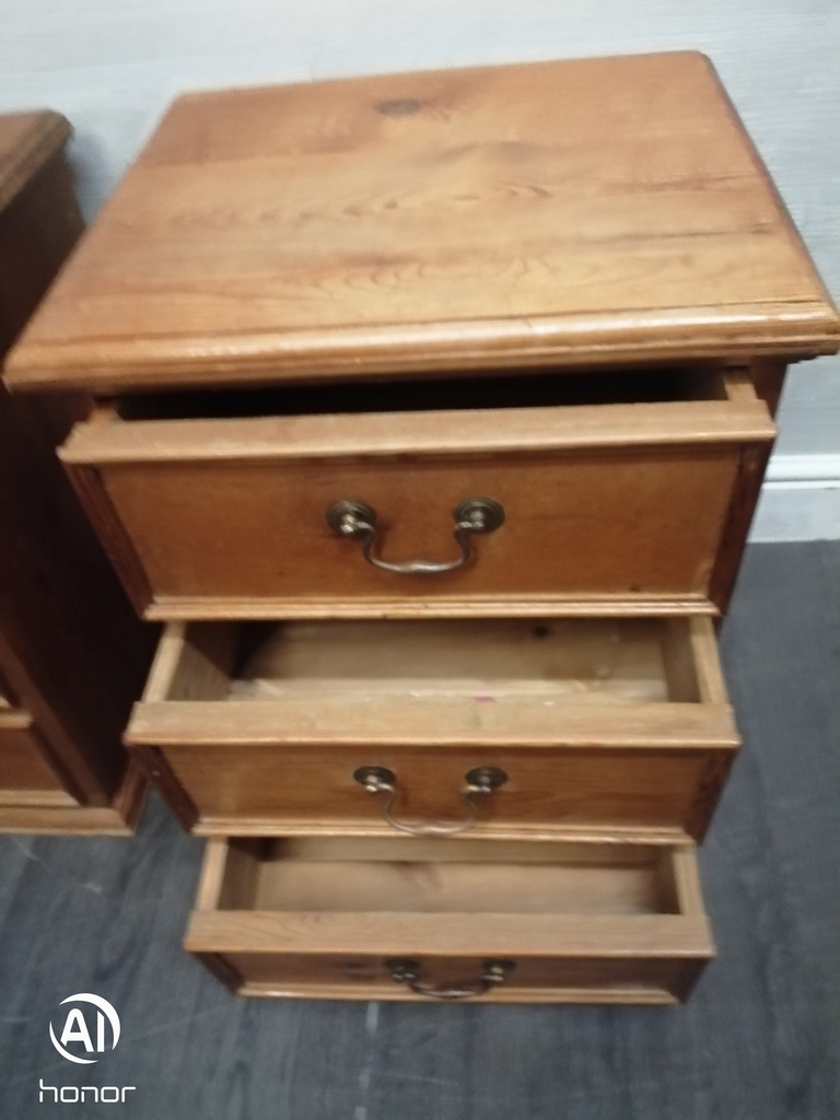 PAIR PINE THREE DRAWER BEDSIDES CHESTS
